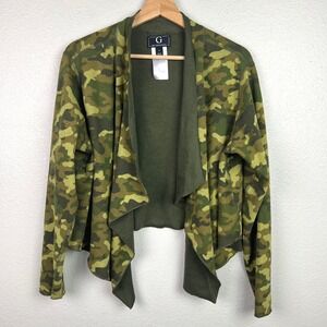 G by Giuliana‎ Women's 1X Camo Print Open Front Waterfall Cardigan Green